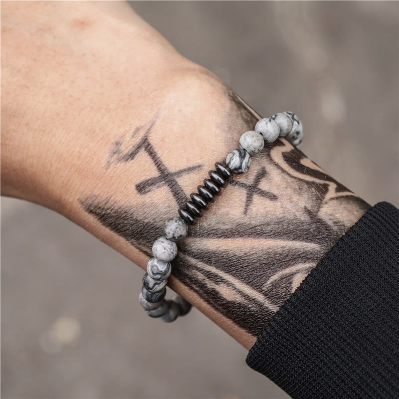 Olivenorma Bracciale da uomo con perline in pietra naturale da 6 mm