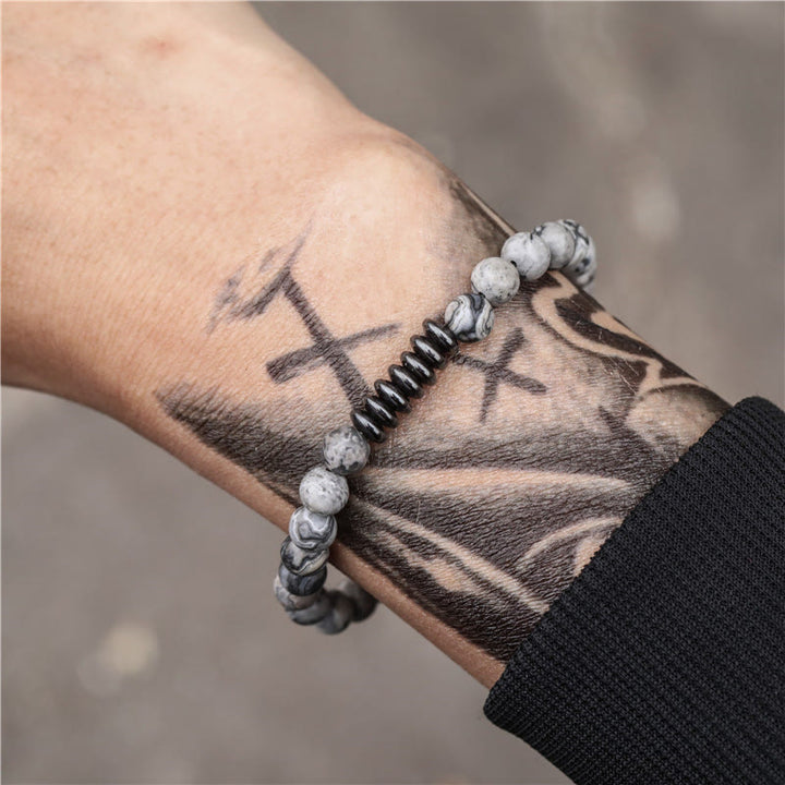 Olivenorma Bracciale da uomo con perline in pietra naturale da 6 mm