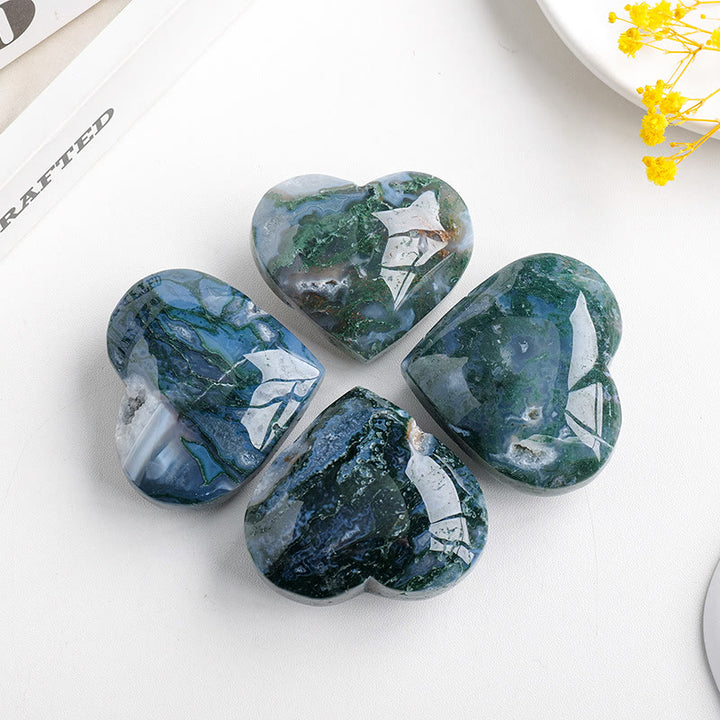 Olivenorma Moss Agate Pietra da gioco lucidata Cuore di cristallo