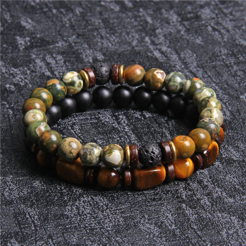 Olivenorma Set di bracciali in pietra occhio di tigre turchese africano