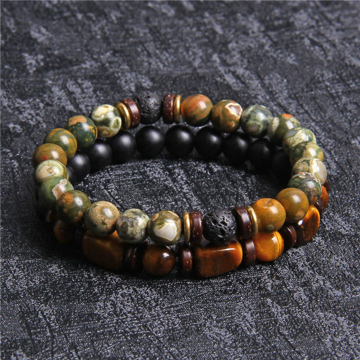 Olivenorma Set di bracciali in pietra occhio di tigre turchese africano