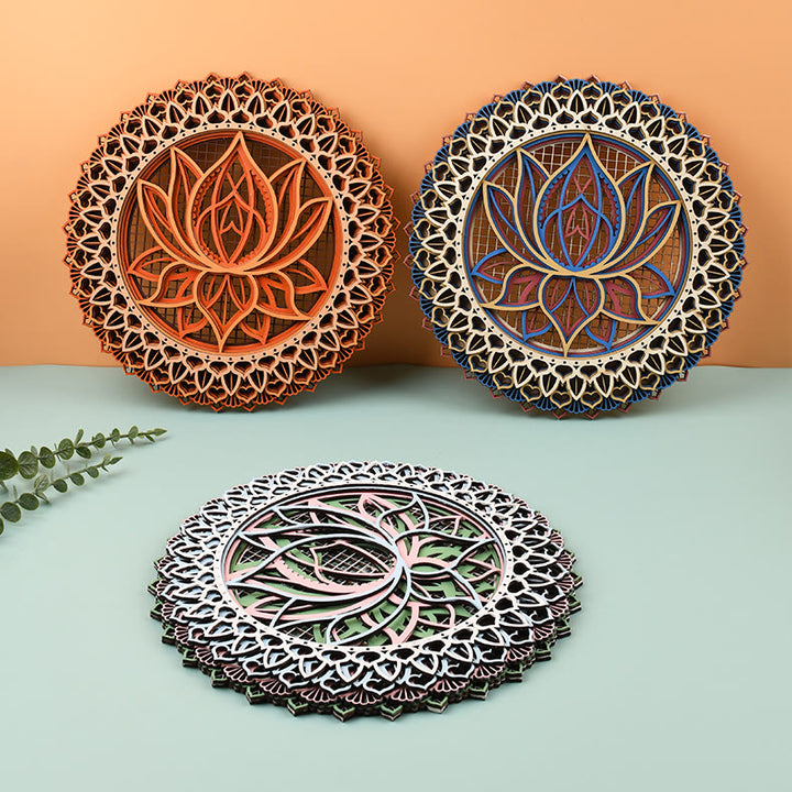 Olivenorma Lotus Mandala Decorazione murale in legno con incisione 3D
