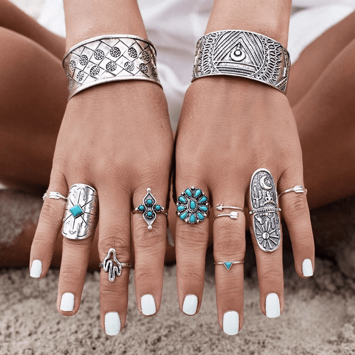Olivenorma set di anelli turchesi impilabili Boho da 9 pezzi