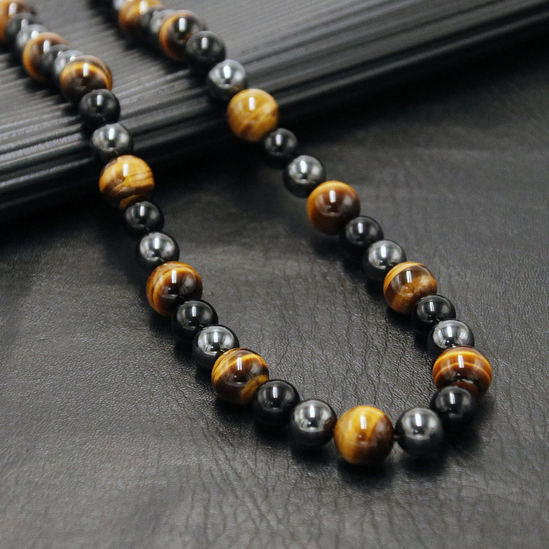 Collana di perle di ematite, occhio di tigre, ossidiana e cristallo curativo Olivenorma