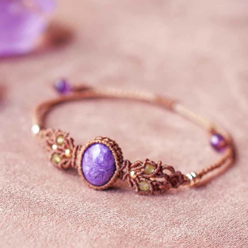 Collana con bracciale Guardian intrecciato a mano in ametista e charoite Olivenorma