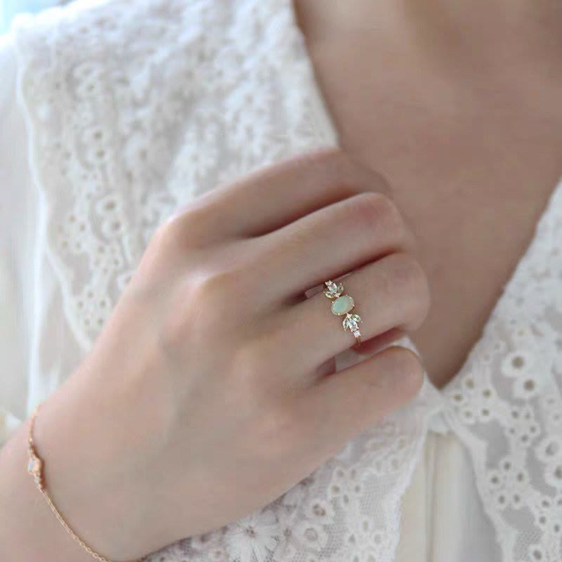 Anello in oro con foglia di opale delicata Olivenorma Zircone 