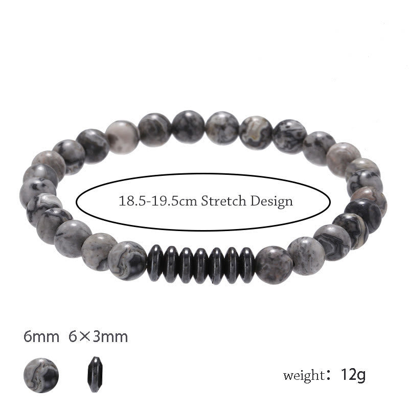 Olivenorma Bracciale da uomo con perline in pietra naturale da 6 mm