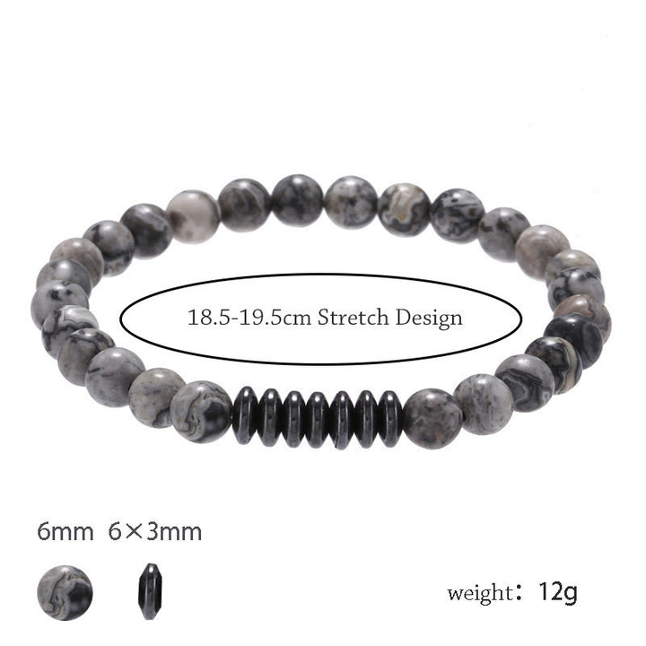 Olivenorma Bracciale da uomo con perline in pietra naturale da 6 mm