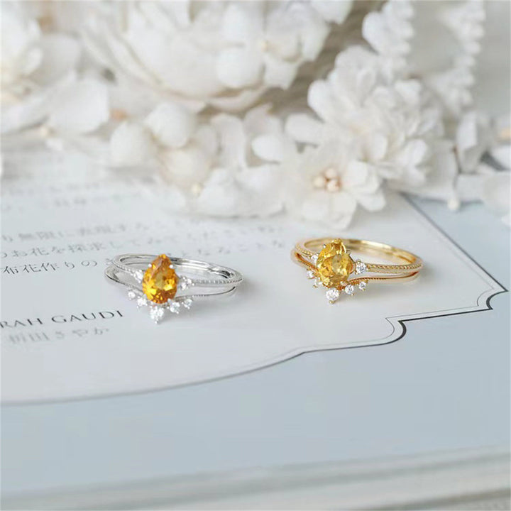 Anello Olivenorma in argento 925 con citrino a forma di goccia in oro 