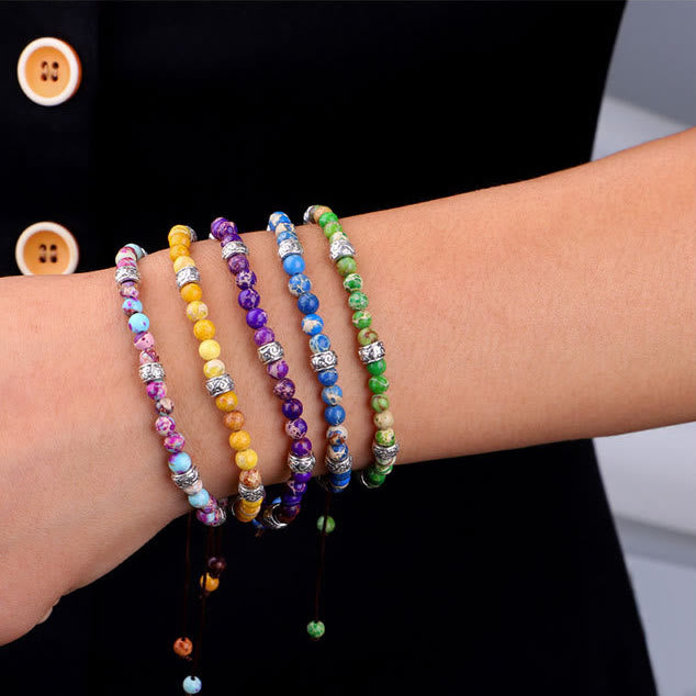 Bracciale intrecciato con perline in pietra imperiale multicolore naturale Olivenorma 