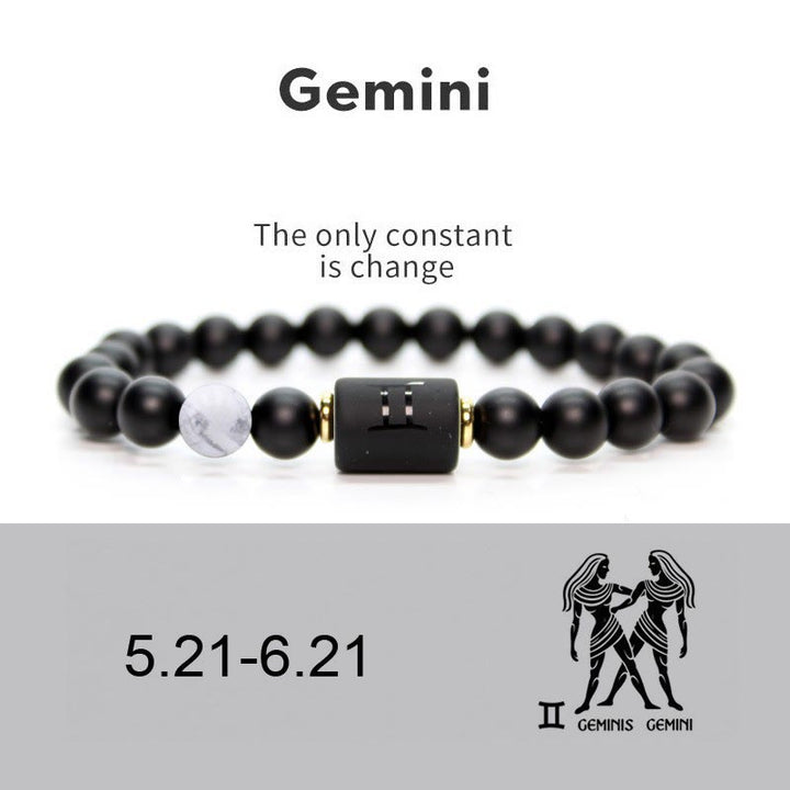 Olivenorma Bracciale da uomo con zodiaco in onice nero naturale