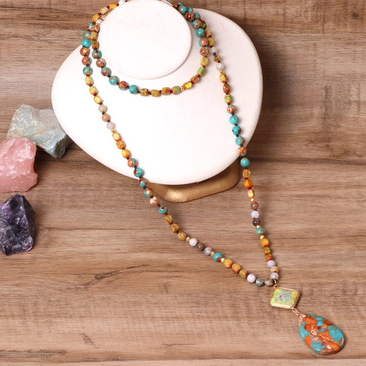 Collana Mala Olivenorma in turchese ostrica a forma di goccia naturale