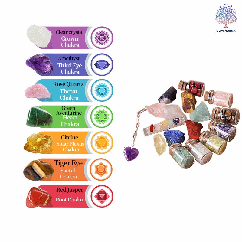 Olivenorma Natural Healing Gemstone Gravels 7 Chakra Pietra Grezza Set
