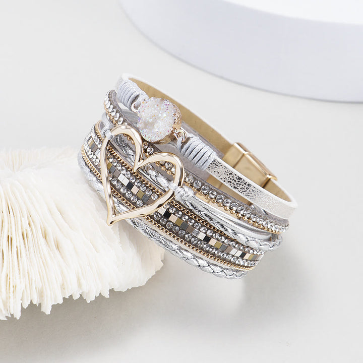 Olivenorma Bohemia Bracciale in pelle con cuore cavo