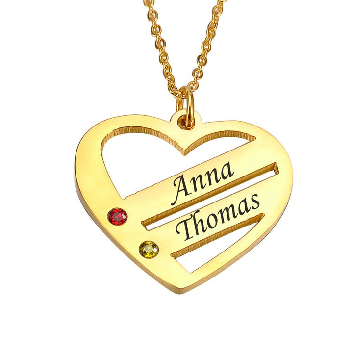 Collana con ciondolo con nome e pietra portafortuna a forma di cuore Olivenorma