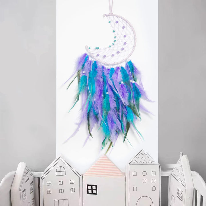 Olivenorma Acchiappasogni a forma di luna in giada viola turchese con perline fatto a mano 