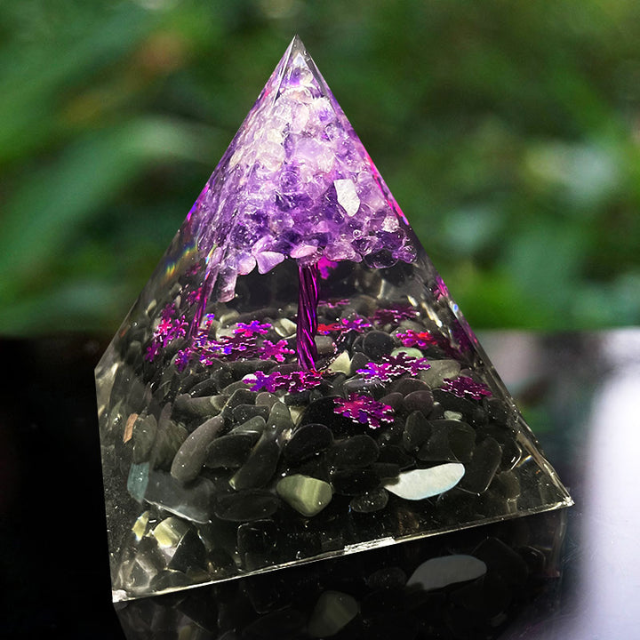 Olivenorma Ametista Ossidiana Albero della vita Piramide di orgone 