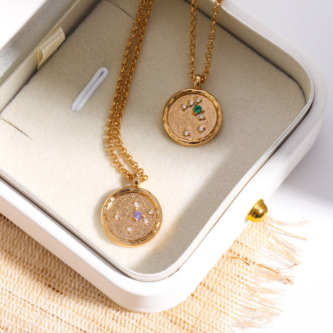 Collana con pietra portafortuna dello zodiaco in zircone bianco Olivenorma 