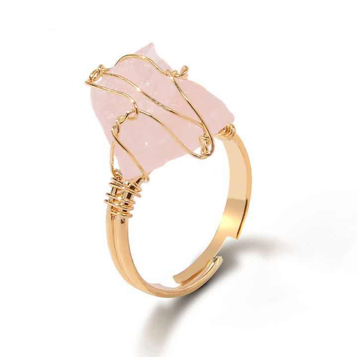 Anello con pietra preziosa naturale irregolare e ruvida Olivenorma