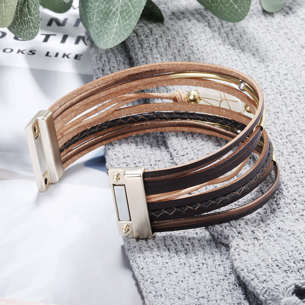 Bracciale in pelle intrecciata con perle d'acqua dolce naturale Olivenorma