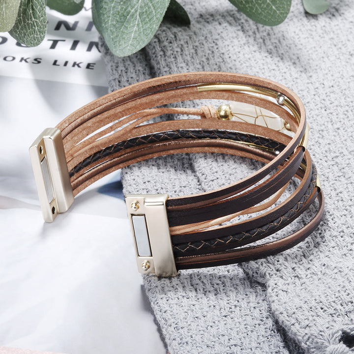 Bracciale in pelle intrecciata con perle d'acqua dolce naturale Olivenorma