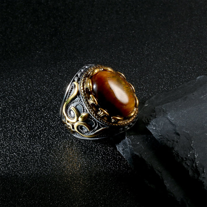 Anello da uomo Olivenorma retrò con pietra occhio di tigre grande