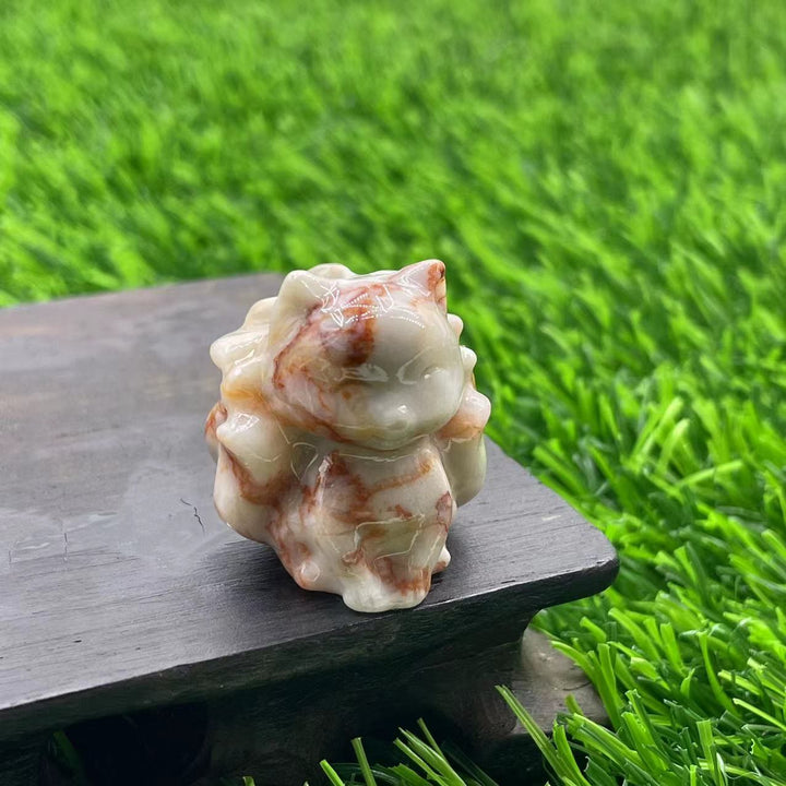 Olivenorma Pietra Naturale 3cm Decorazione in Pietra Preziosa a Forma di Volpe a Nove Code 