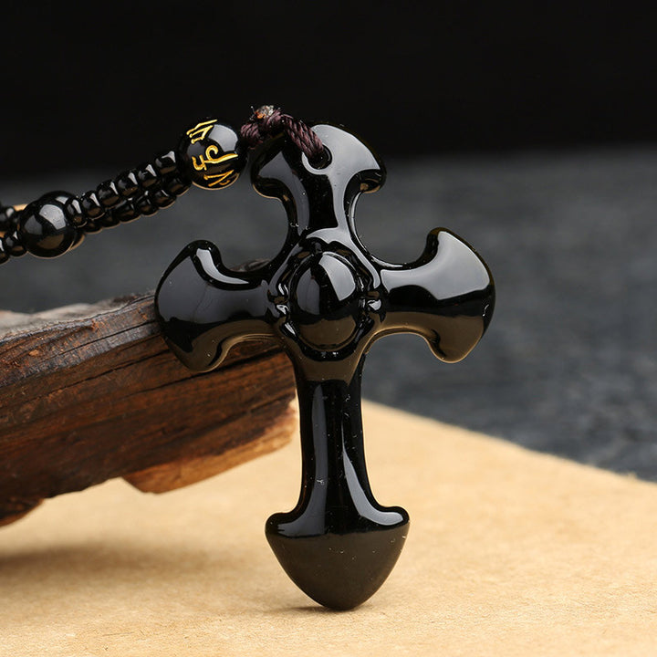 Collana con simbolo della croce in ossidiana Olivenorma 