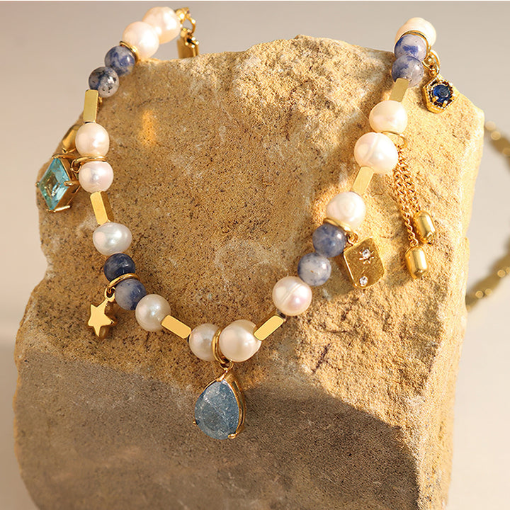 Collana con ciondolo a forma di stella con perle di acquamarina Olivenorma