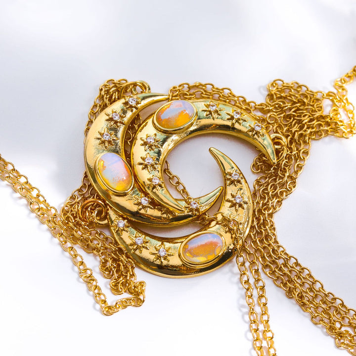 Collana con ciondolo in opale dorato Olivenorma Moon Clavicle