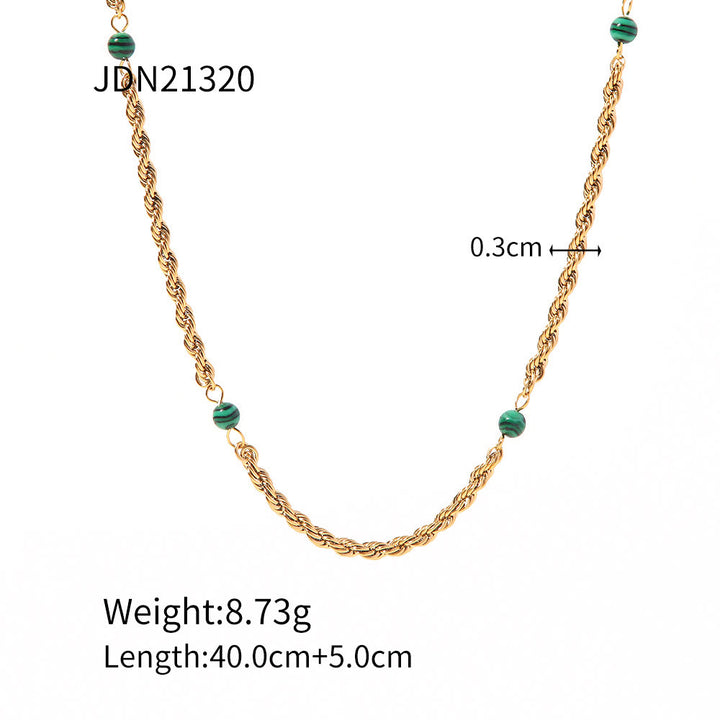 Collana con clavicola intrecciata in perline di malachite naturale Olivenorma 