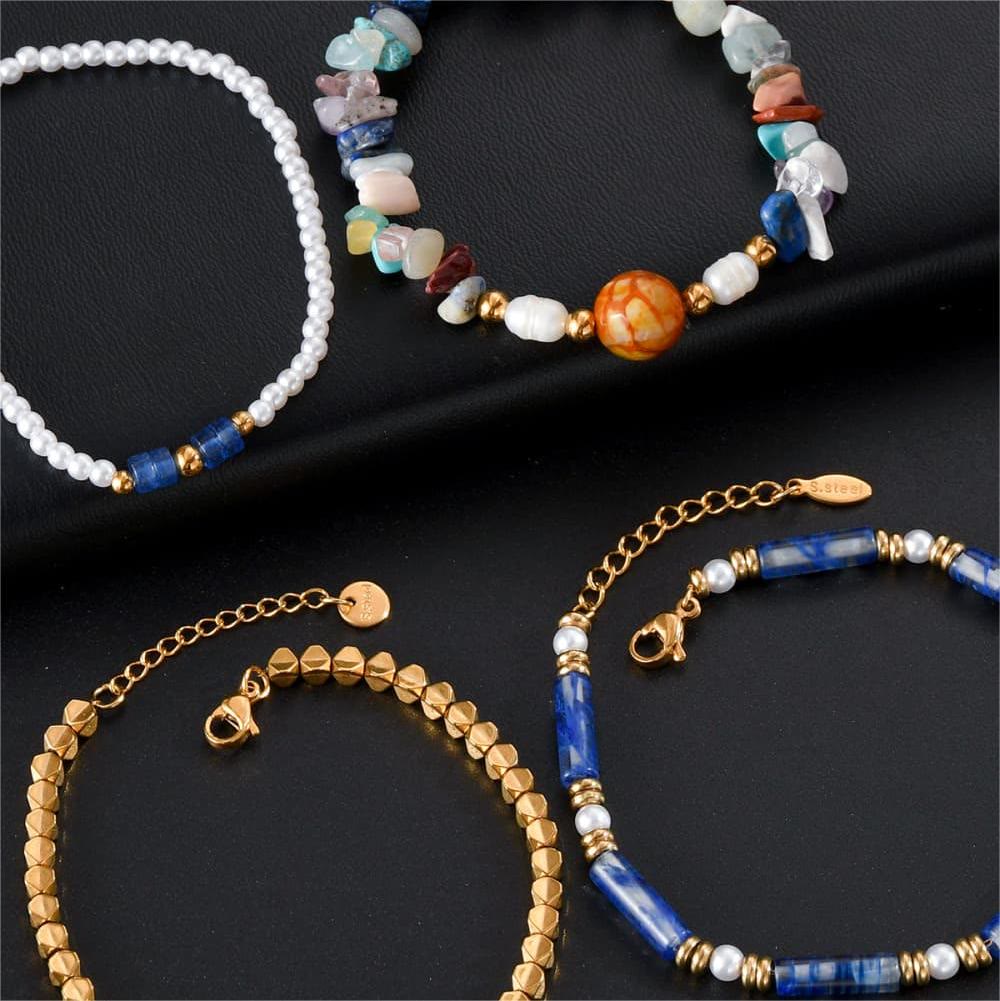 Olivenorma Set di quattro bracciali con perline in cristallo naturale 