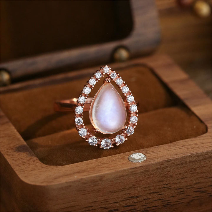 Anello Olivenorma Water Drop Moonstone Zircone bianco S925 in oro rosa 