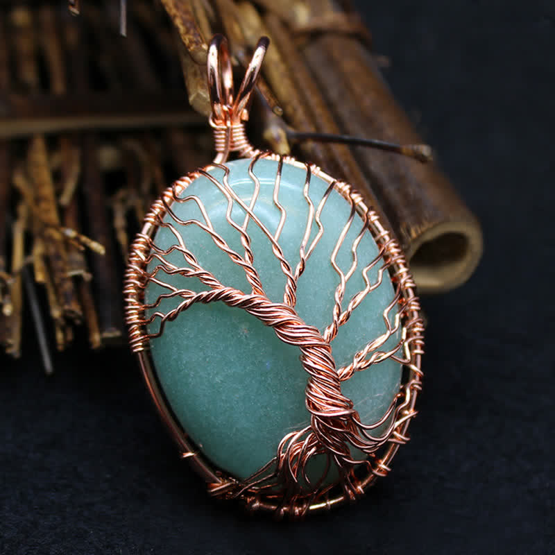 Collana con pietra preziosa ovale in occhio di tigre e albero della vita Olivenorma 