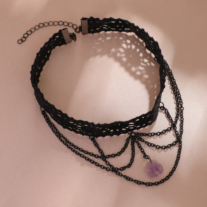 Collana girocollo in pizzo gotico di Halloween con ametista Olivenorma 