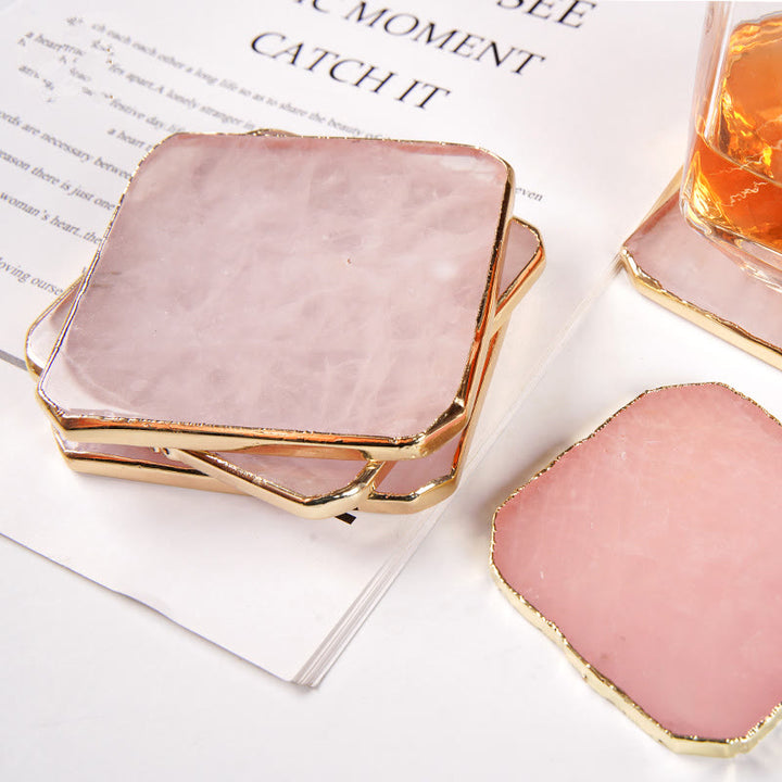 Decorazione con pietra preziosa per sottobicchiere in quarzo rosa Olivenorma