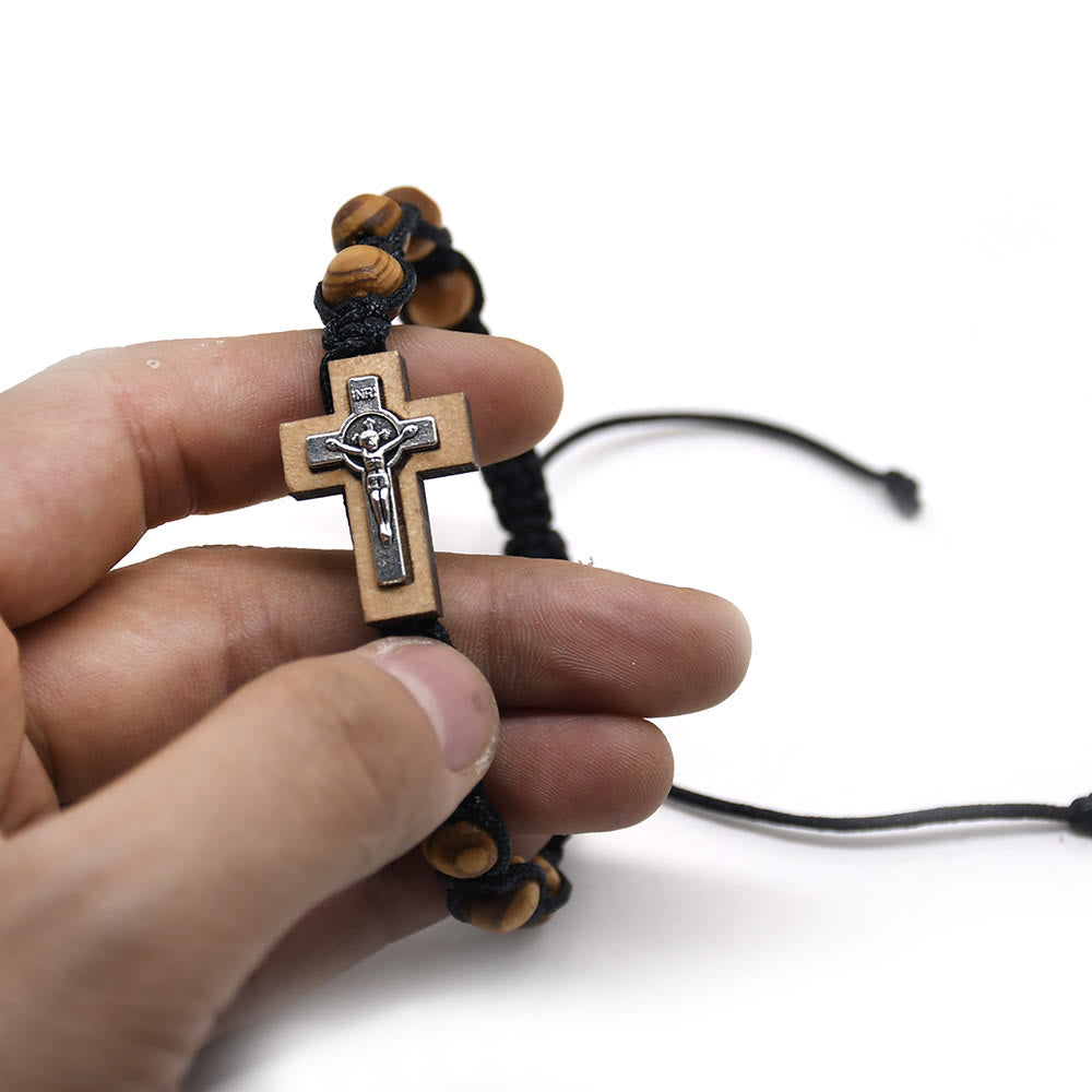 Bracciale avvolgente in legno con croce di Gesù Olivenorma