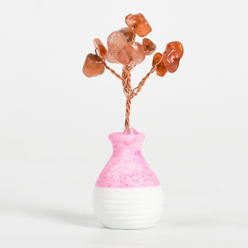 Decorazione in pietra preziosa con vaso rosa in cristallo Olivenorma Tree of Life