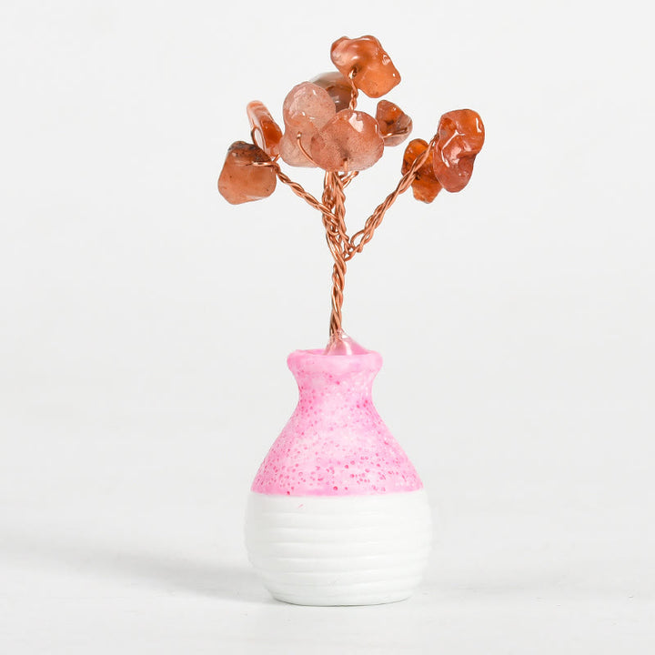 Decorazione in pietra preziosa con vaso rosa in cristallo Olivenorma Tree of Life