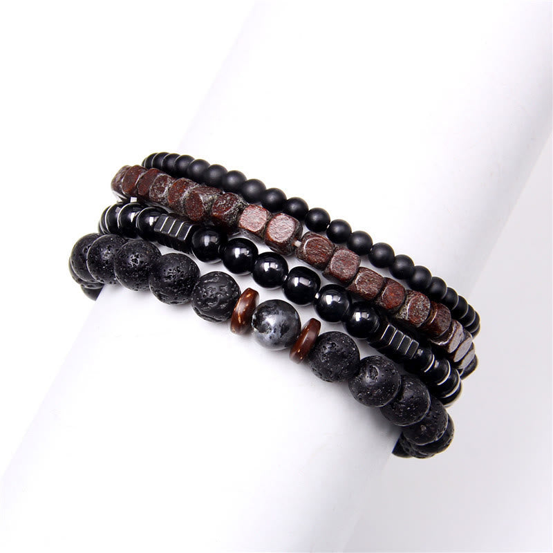 Olivenorma "Forza della natura" Bracciale in pietra vulcanica ed ematite, 4 pezzi 