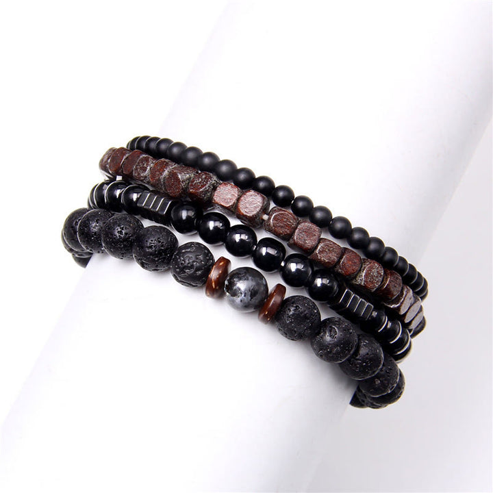 Olivenorma "Forza della natura" Bracciale in pietra vulcanica ed ematite, 4 pezzi 