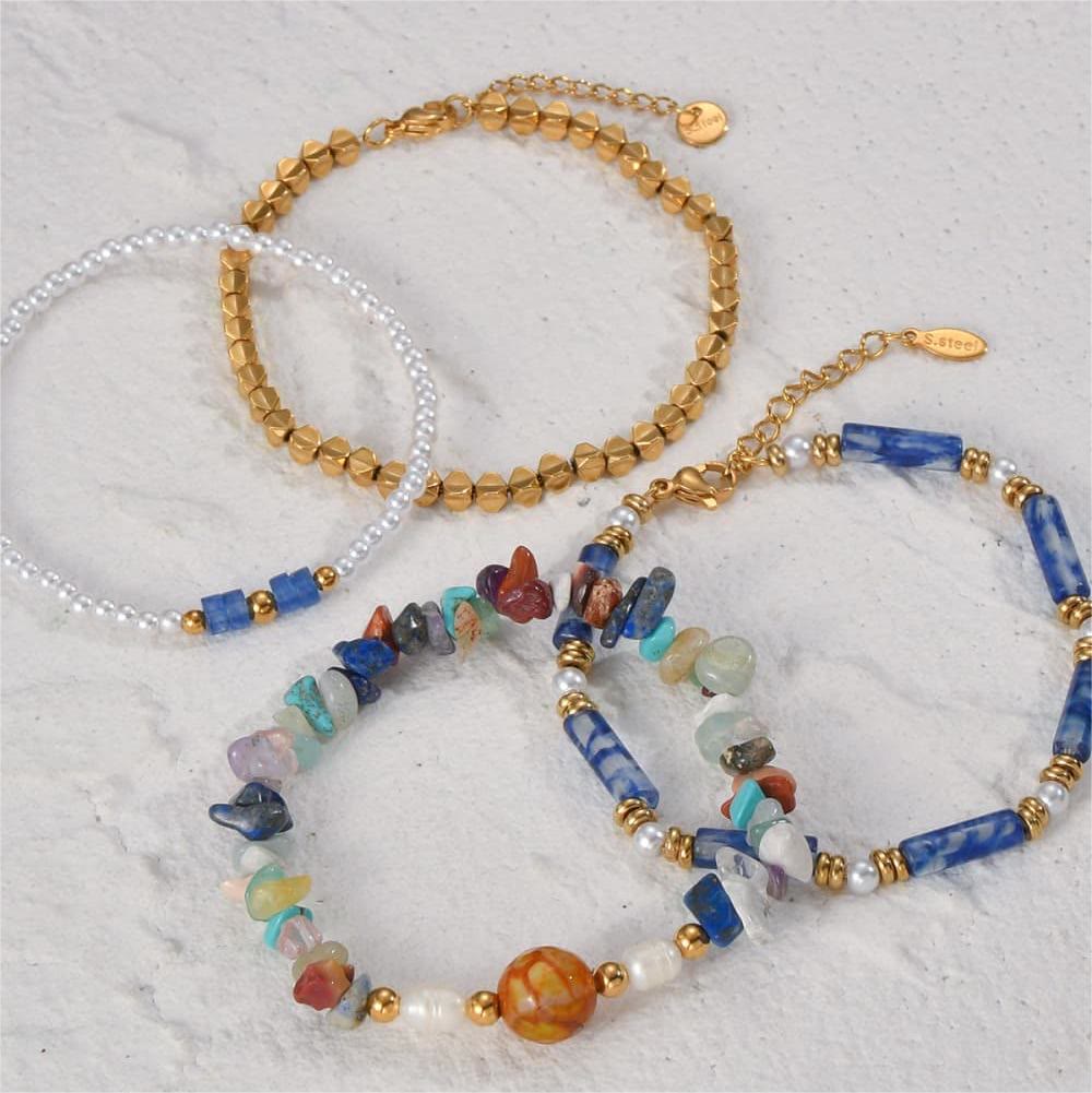 Olivenorma Set di quattro bracciali con perline in cristallo naturale 