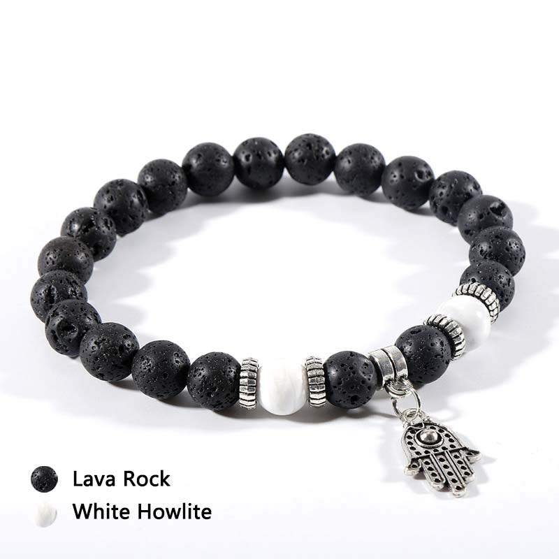 Bracciale in pietra lavica con occhio di tigre e malachite