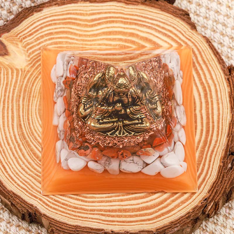 Olivenorma Agata rossa con piramide di orgone di Buddha turchese energetico bianco 