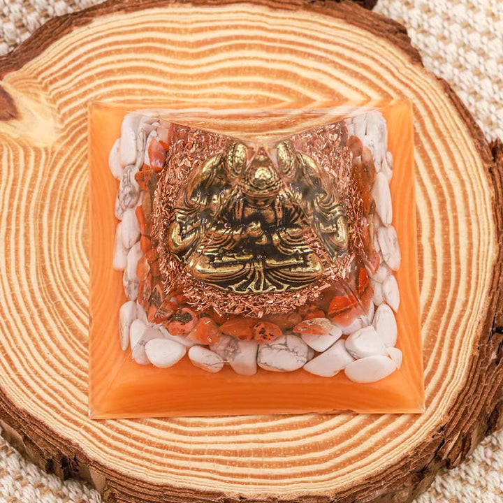 Olivenorma Agata rossa con piramide di orgone di Buddha turchese energetico bianco 