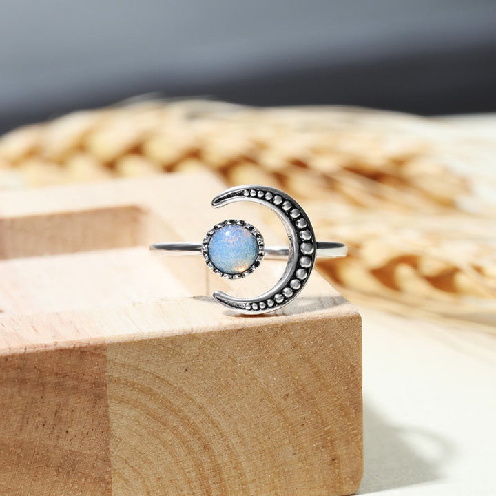 Olivenorma Anello aperto con pietra di luna e accessori luna sole