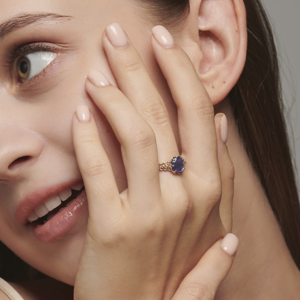 Collana con anello in pietra quadrata di ametista naturale Olivenorma 