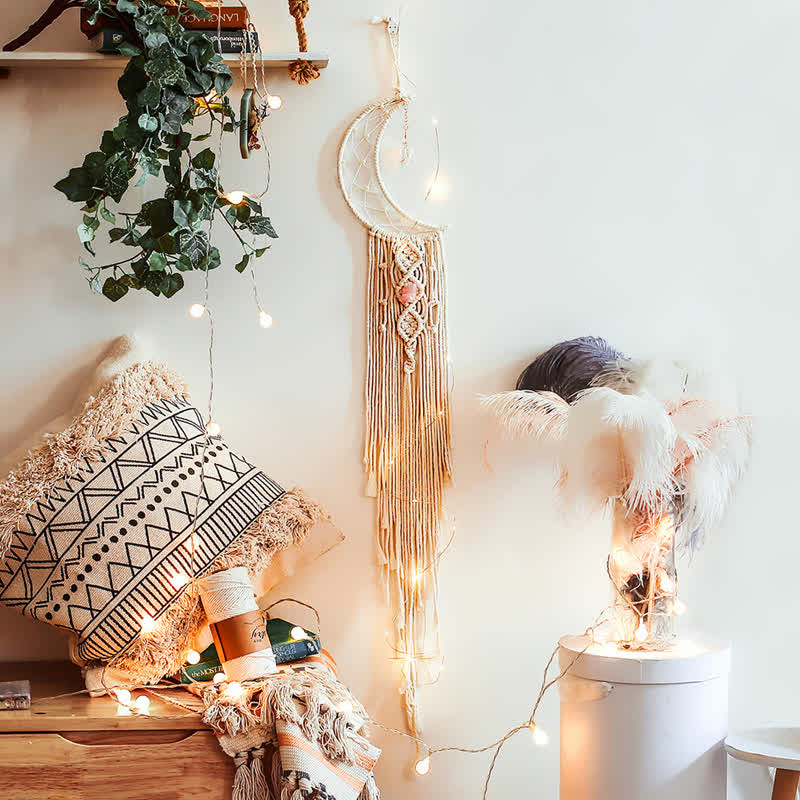 Olivenorma Bohemian Moon Dream Decorazione da parete in macramè intrecciato