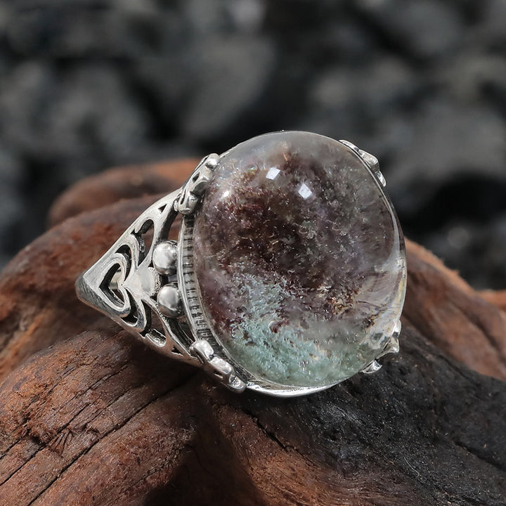 Anello in argento sterling con ragno in quarzo fantasma verde Olivenorma