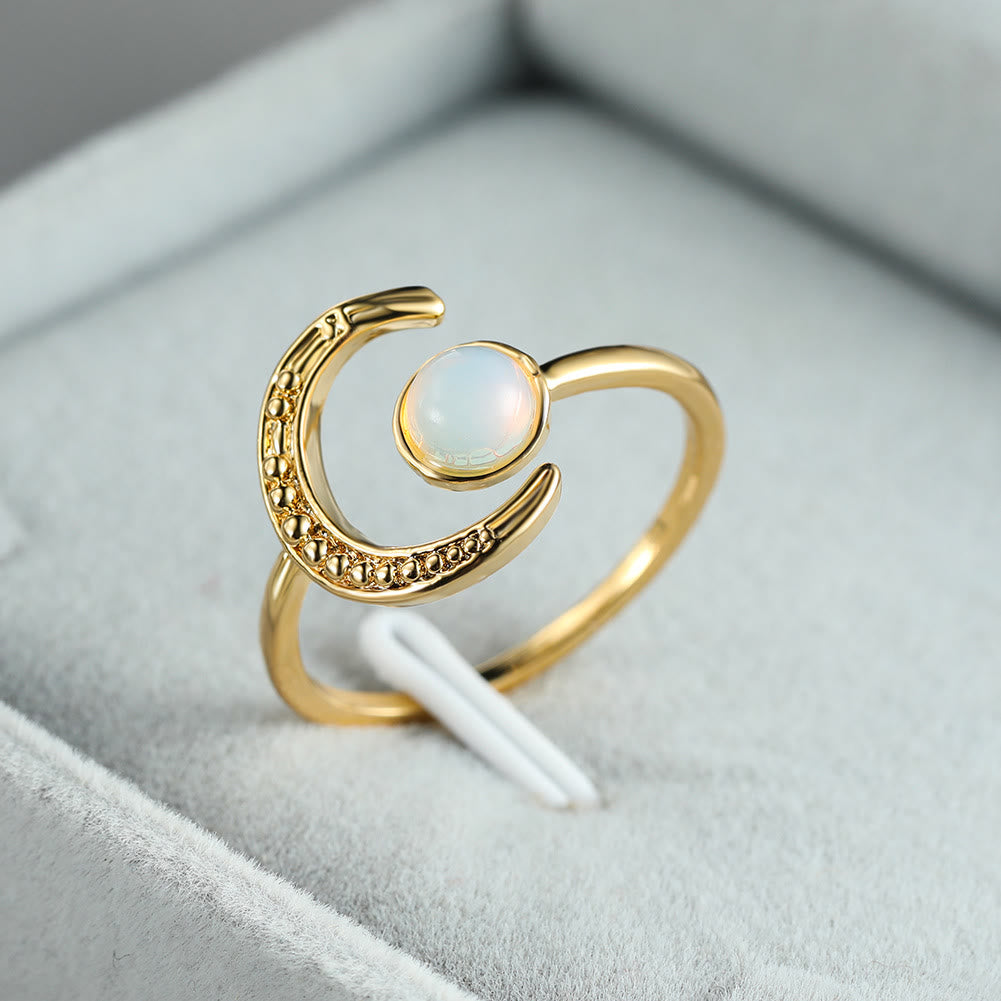 Olivenorma Anello aperto con pietra di luna e accessori luna sole